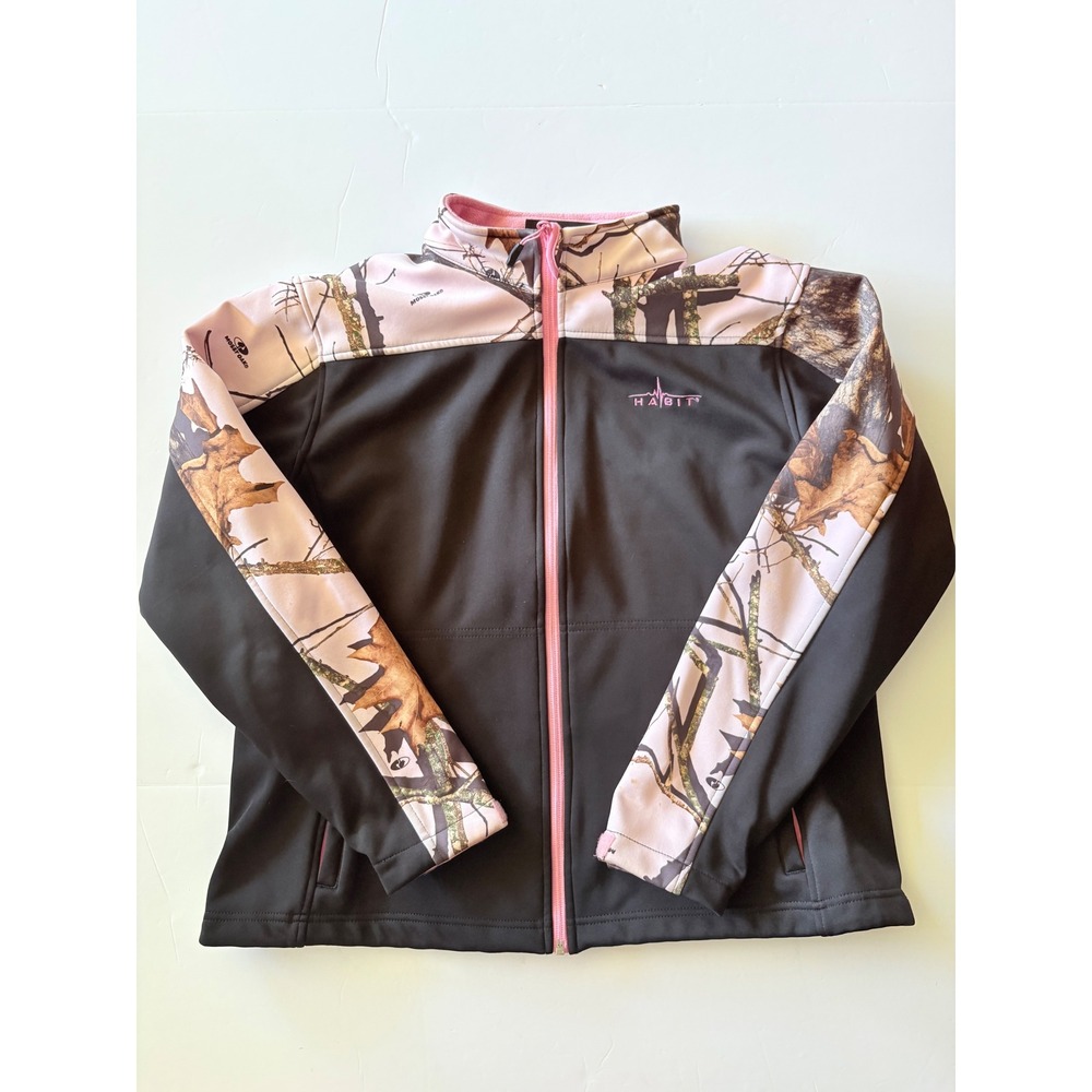 Habit Mossy Oak Pink Camo Softshell Jacket Women Large Anthracite Fleece Lined